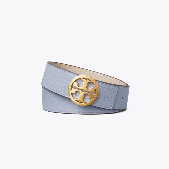 Tory Burch Accessories - Tory Burch Reversible Logo WIDE Belt Blue / Beige: Cloud Blue / Longan w/ Gold
